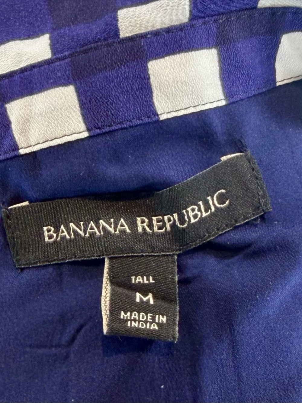 Banana Republic Navy and White Off-Shoulder Gingham Belted Dress Size M Tall - Picture 8 of 11